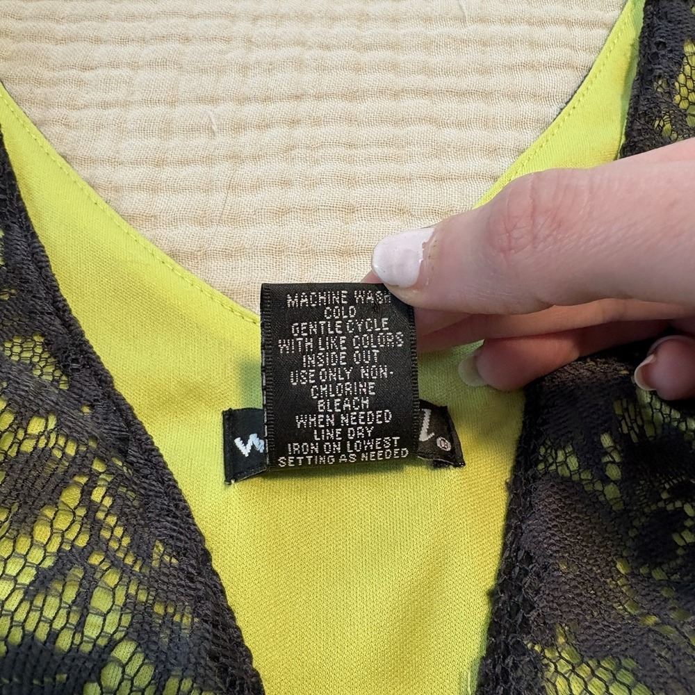 Vintage Y2K Wet Seal Lace Cami Overlay Tank Top Medium Neon Green Punk Grunge - Picture 3 of 7